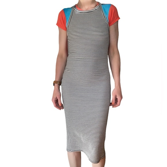 Silence + Noise Black White Stripe Midi Stretch Tank Midi Dress - Picture 5 of 7